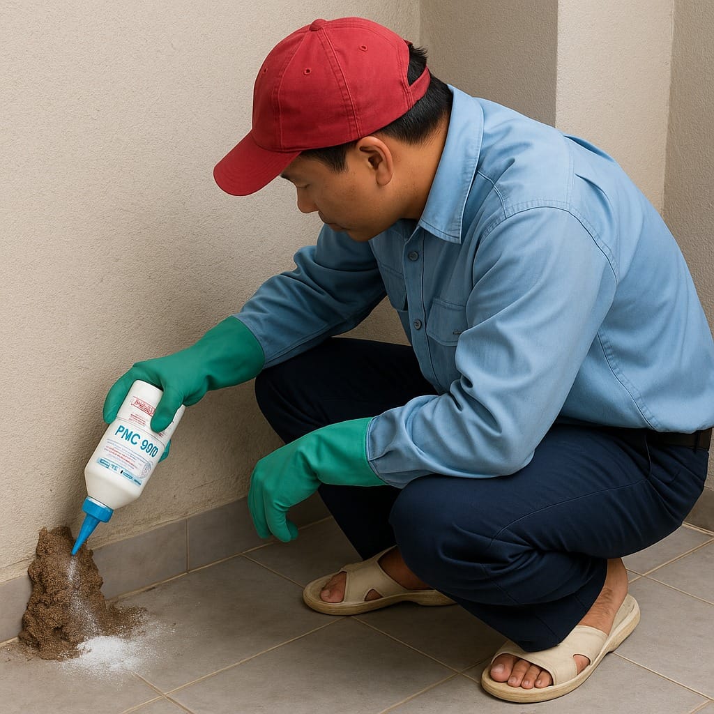 Rắc bột PMC 90DP diệt tổ mối tại Bình Phước