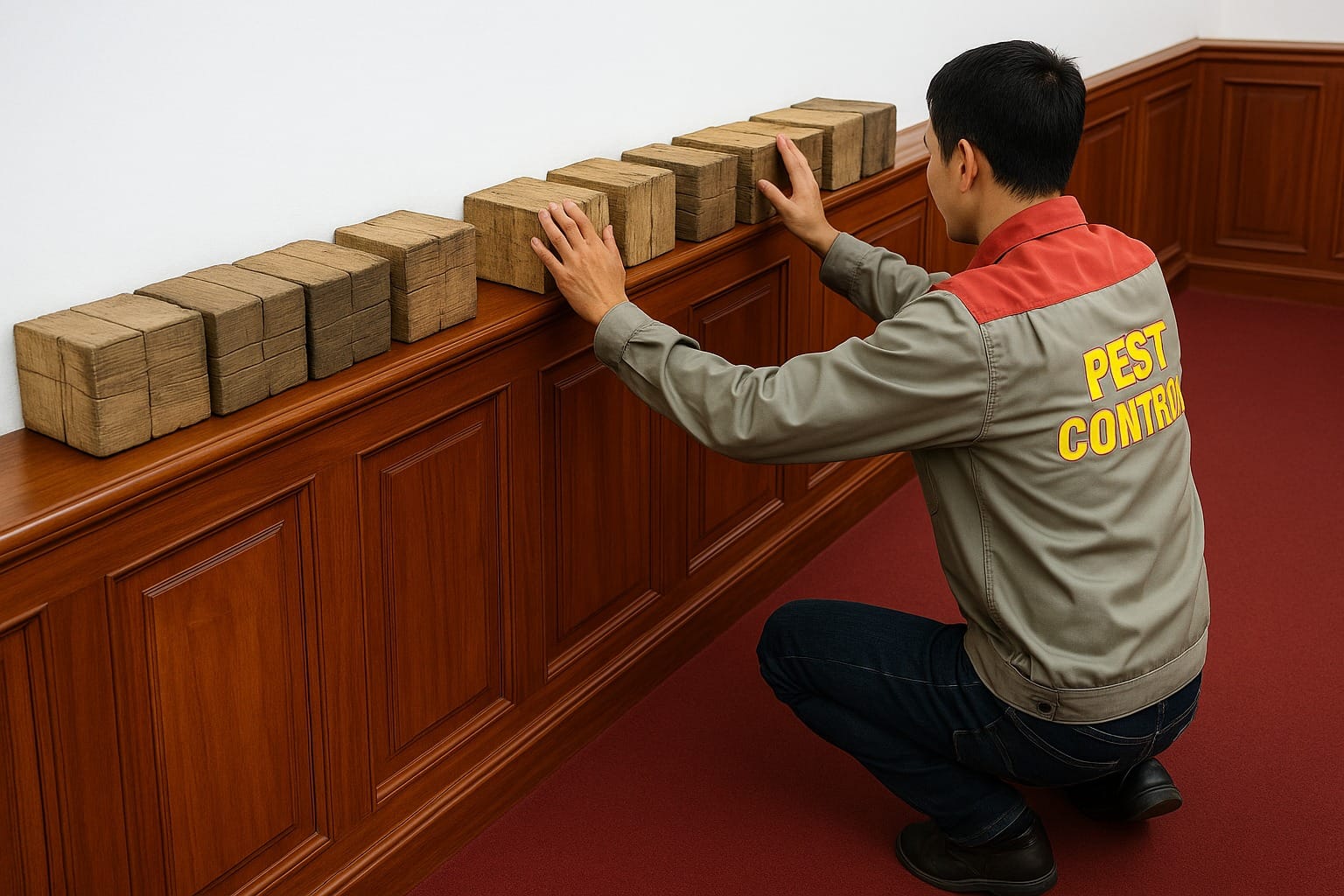 Nhân viên đang tiến hành đặt hộp nhử mối