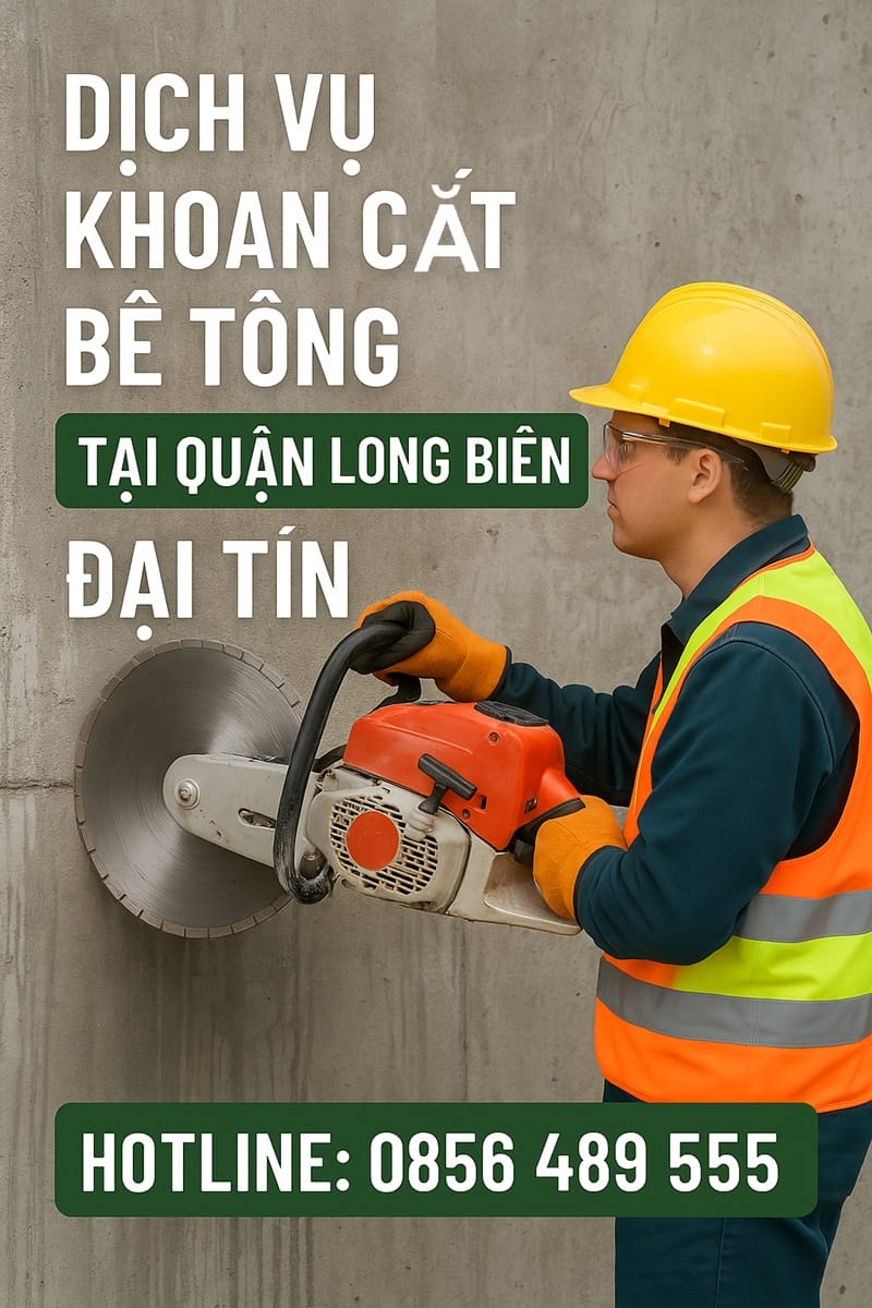 Dịch vụ khoan cắt bê tông tại quận Long Biên ❤️❤️❤️ Từ 199K
